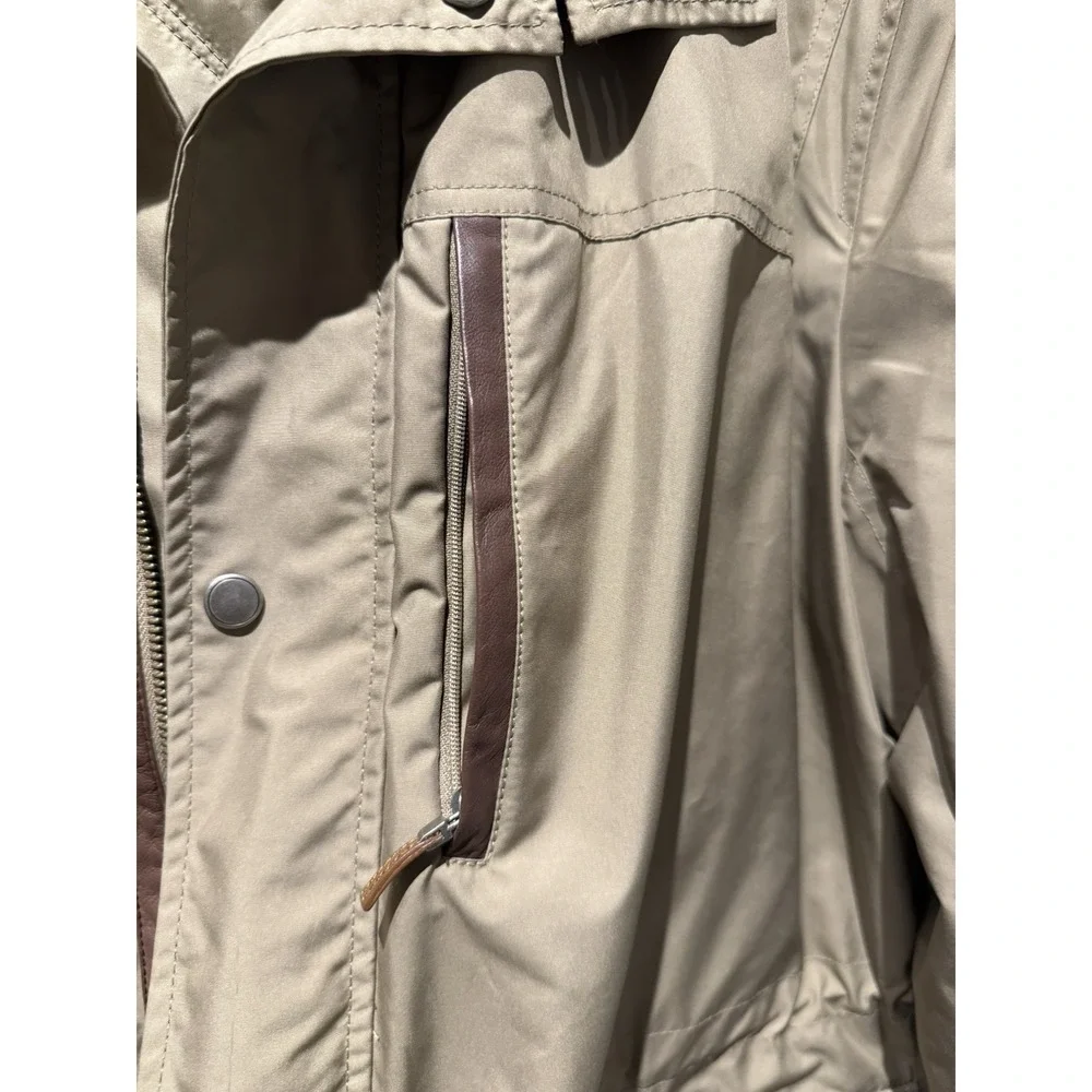 Cole Haan Mens Vtg Leather Trim Rain Thermore Coat‎ Size XL Khaki Weatherproof